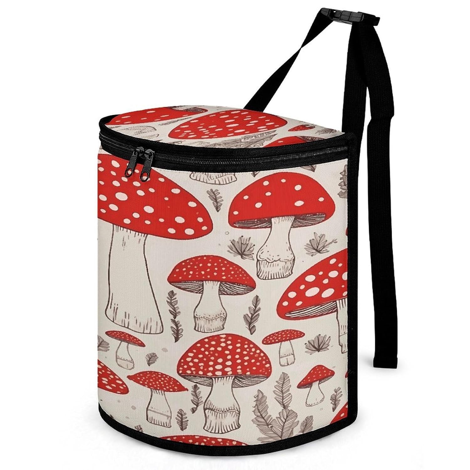 Red White Mushroom Car Trash Can with Lid Leak-Proof Waterproof Hanging Car Garbage Bag Detachable Multipurpose Trash Bin Portable Travel Cars Trash Bag for Cars SUV Truck RV