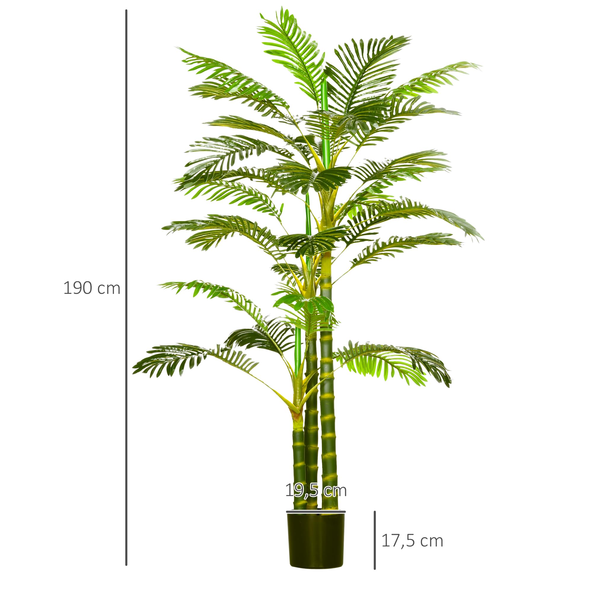 HOMCOM Palmier Areca Artificiel Arbre Artificiel 190 cm Pot Inclus Vert
