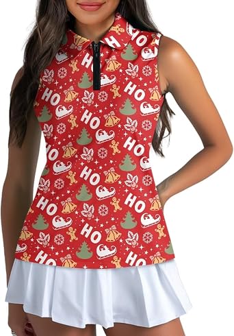 Sleeveless Golf Shirts for Women Lightweight Comfy Loose V Neck Zip Up Golf Tank Top Tennis Shirts for Women XS-2XL