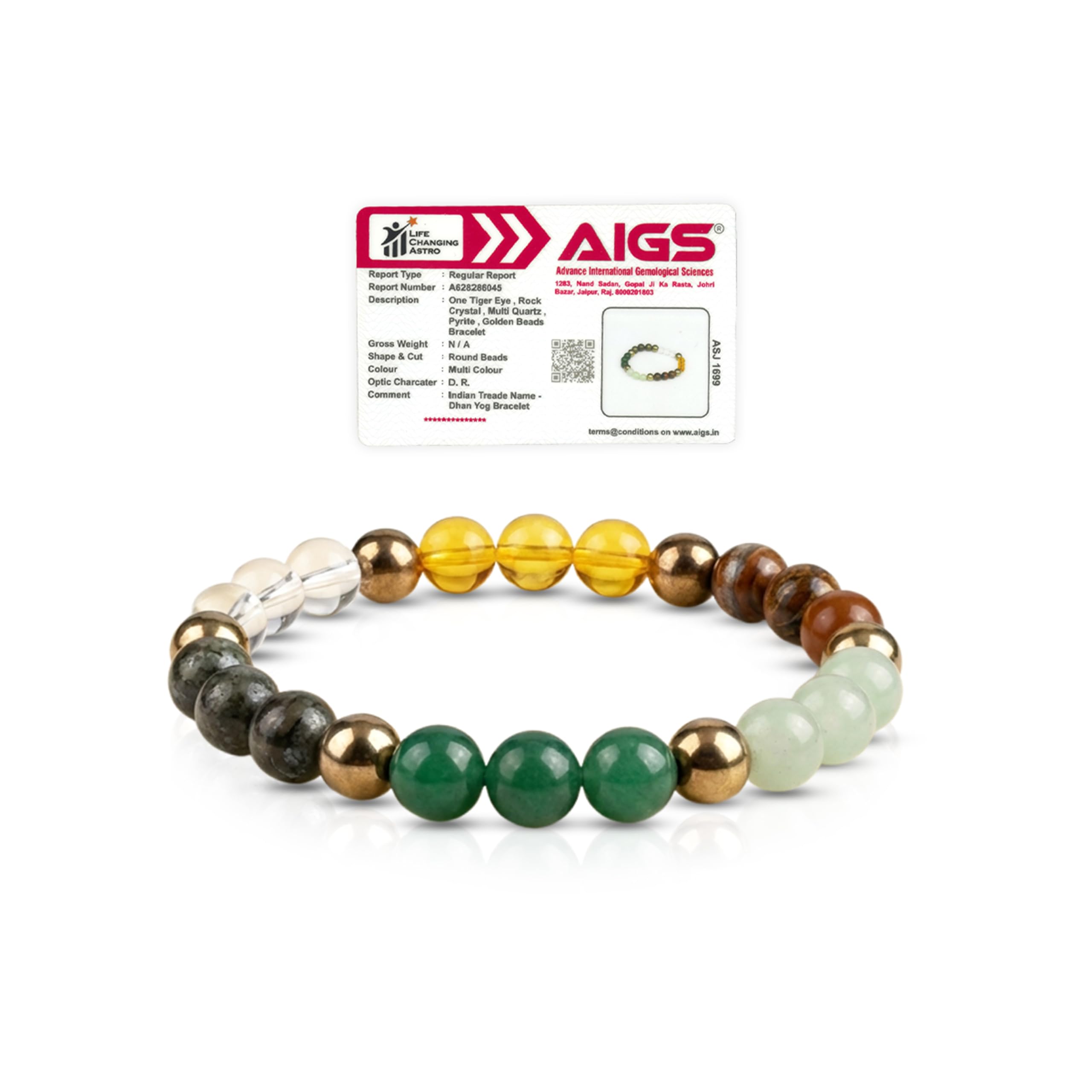 Dhan Yog Bracelet – Unisex crystal bracelet featuring Pyrite, Citrine, Tiger Eye, Green Aventurine & Hematite, designed for wealth, confidence, abundance, and positive energy. By Acharya Lavbhushan Ji-image-9
