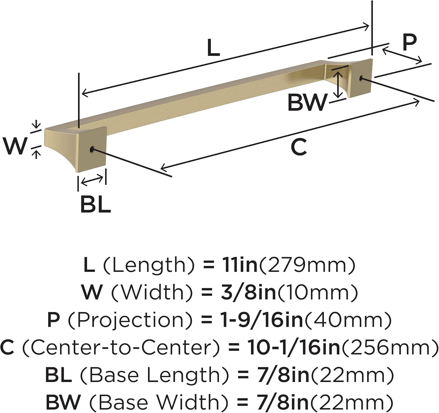 Amerock BP53536BBZ | Golden Champagne Cabinet Pull | 10-1/16 in (256 mm) Center-to-Center Cabinet Handle | Mulholland | Drawer Pull | Kitchen Cabinet Handle | Furniture Hardware