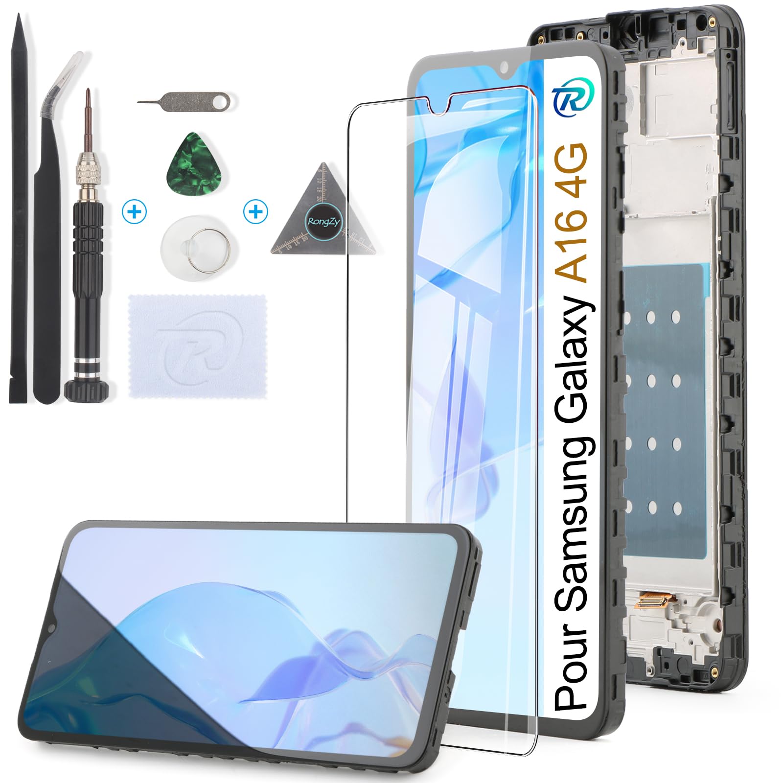 RongZy Écran Tactile LCD Compatible avec Samsung Galaxy A16 4G De Remplacement LCD Tactile Vitre pour Galaxy A16 4G SM-A165F/A165M avec Kit D'outils de Réparation(6.7",Noir avec Cadre)