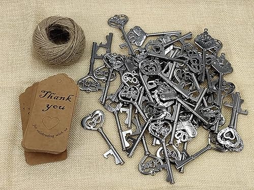 Miniatura 3 de 50 piezas de abrebotellas de esqueleto para despedida de soltera, boda, fiesta, recuerdo de recuerdo con etiqueta de escolta y cuerda de yute (negro