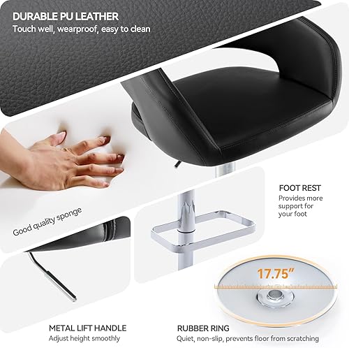 Miniatura 6 de Vogue Furniture Direct Taburete de bar ajustable con respaldo y brazos huecos moderno taburete giratorio de piel sintética silla de bar de altura de
