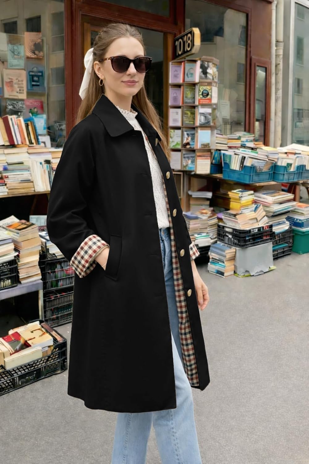 ELLEVEN Long Trench Coat for Women,Single Breasted Lapel Oversized Windproof Overcoat Pea Coats - Image 4