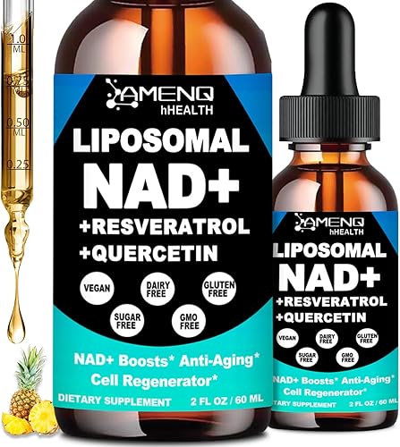Paquete de 2 suplementos NAD, liposomal NAD nicotinamida ribósido resveratrol 900 mg Quercetion, TMG, vitamina B3, suplemento líquido NAD+ de alta