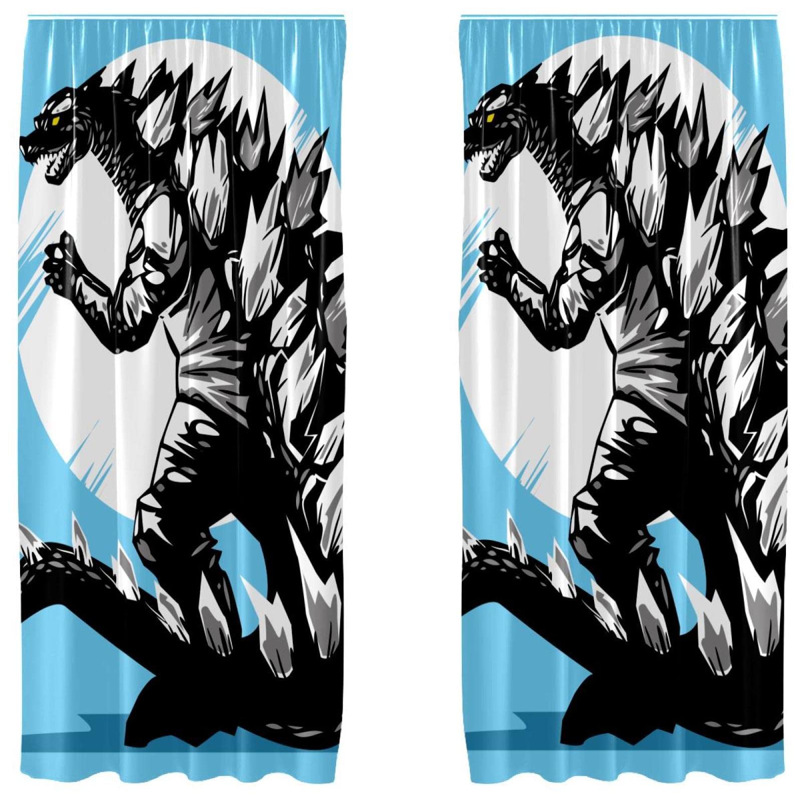 Cortinas de dinosaurio azul de 55x84 para vestir ventanas infantiles y proteger la intimidad