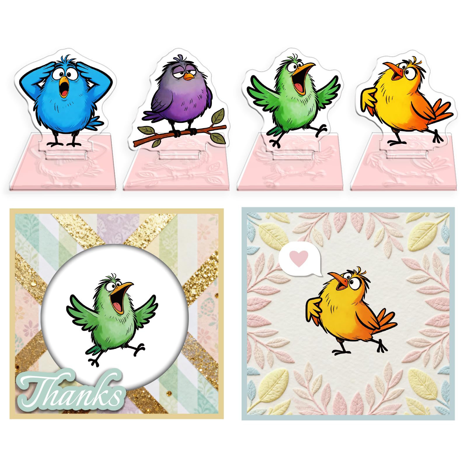 Tampon transparent motif oiseaux rigolos pour loisirs créatifs et cartes