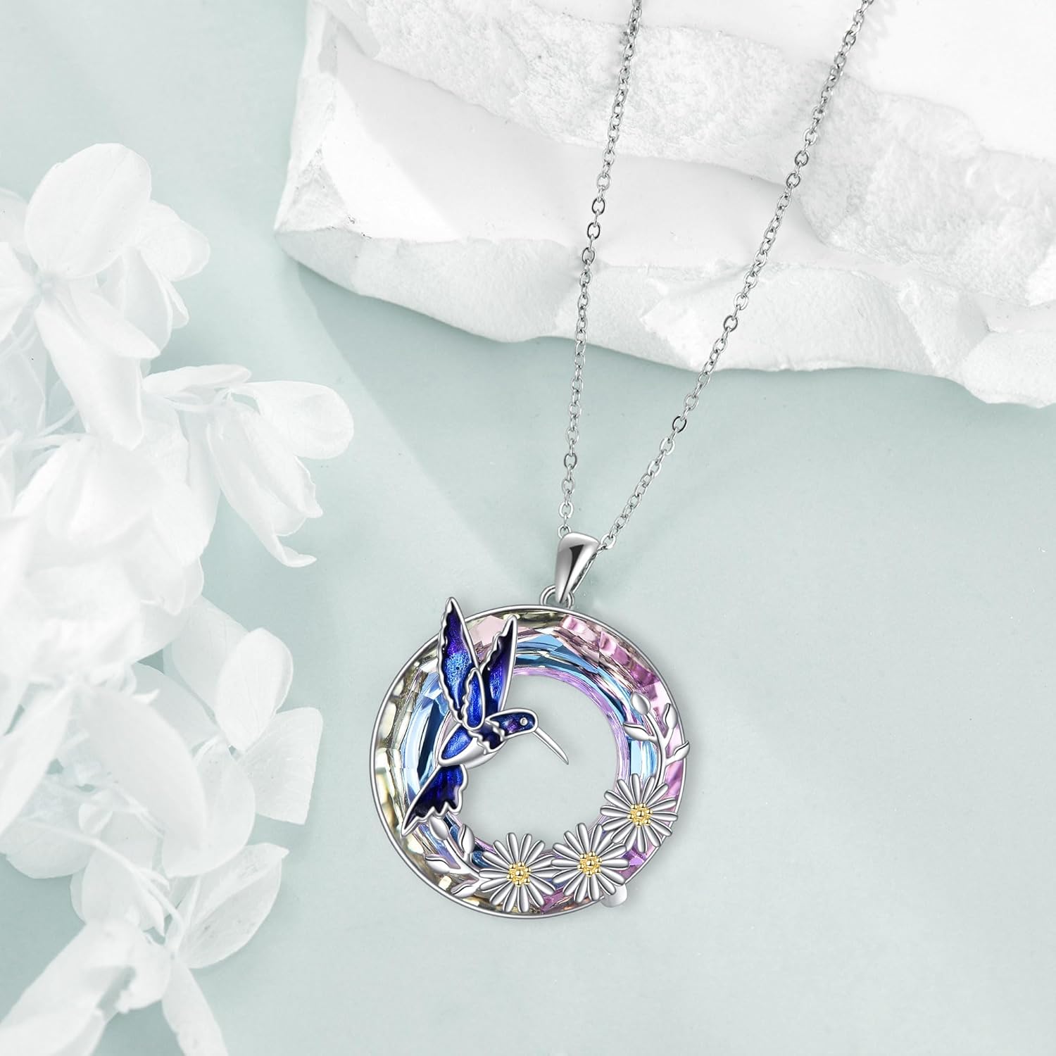 MONGAS Hummingbird Necklace for Women 925 Sterling Silver Hummingbird Necklace Daisy Pendant Christmas Jewelry Gifts for Women - Image 4