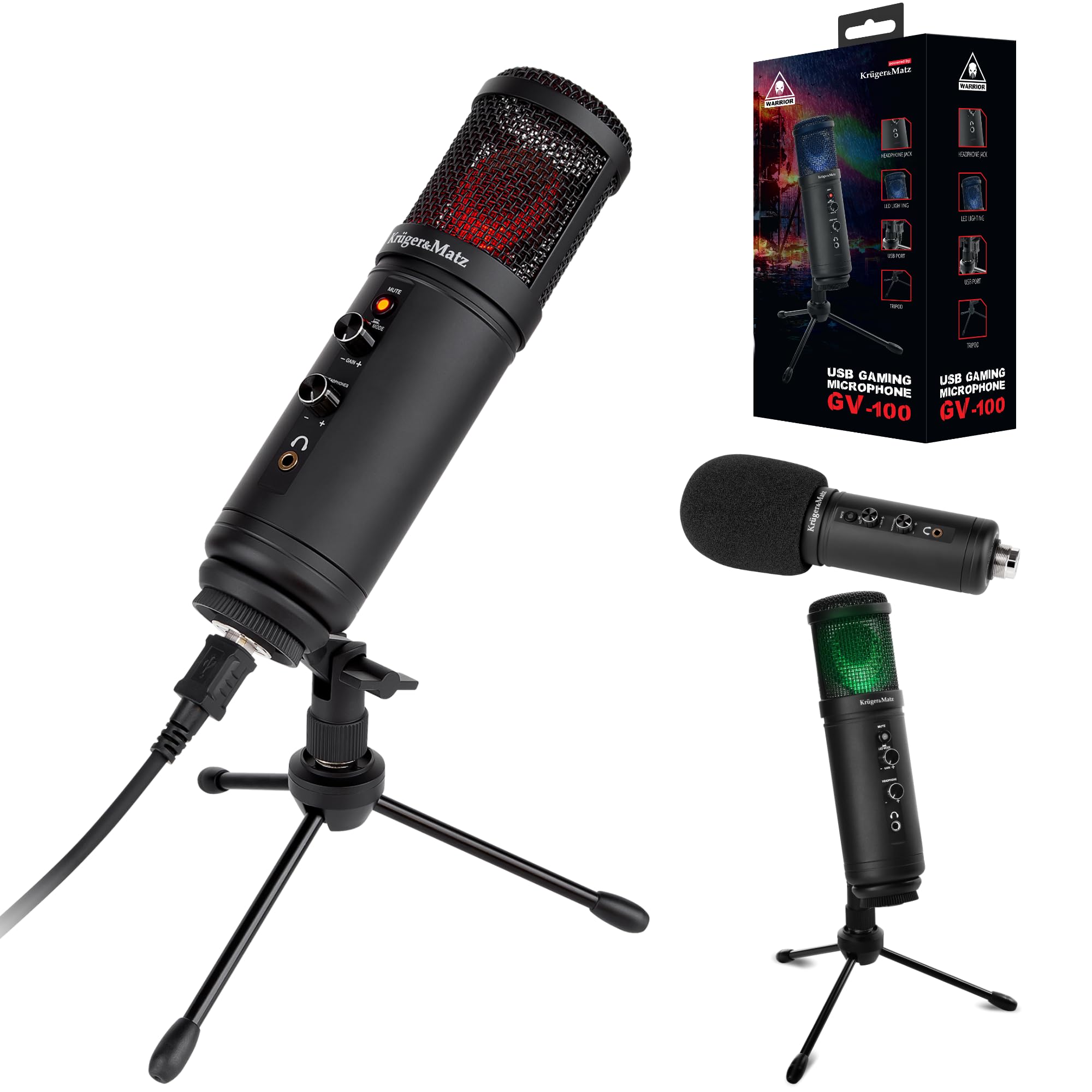 Micrófono USB para videojuegos que elimina el eco en grabaciones de vlogger Warrior GV-100 8