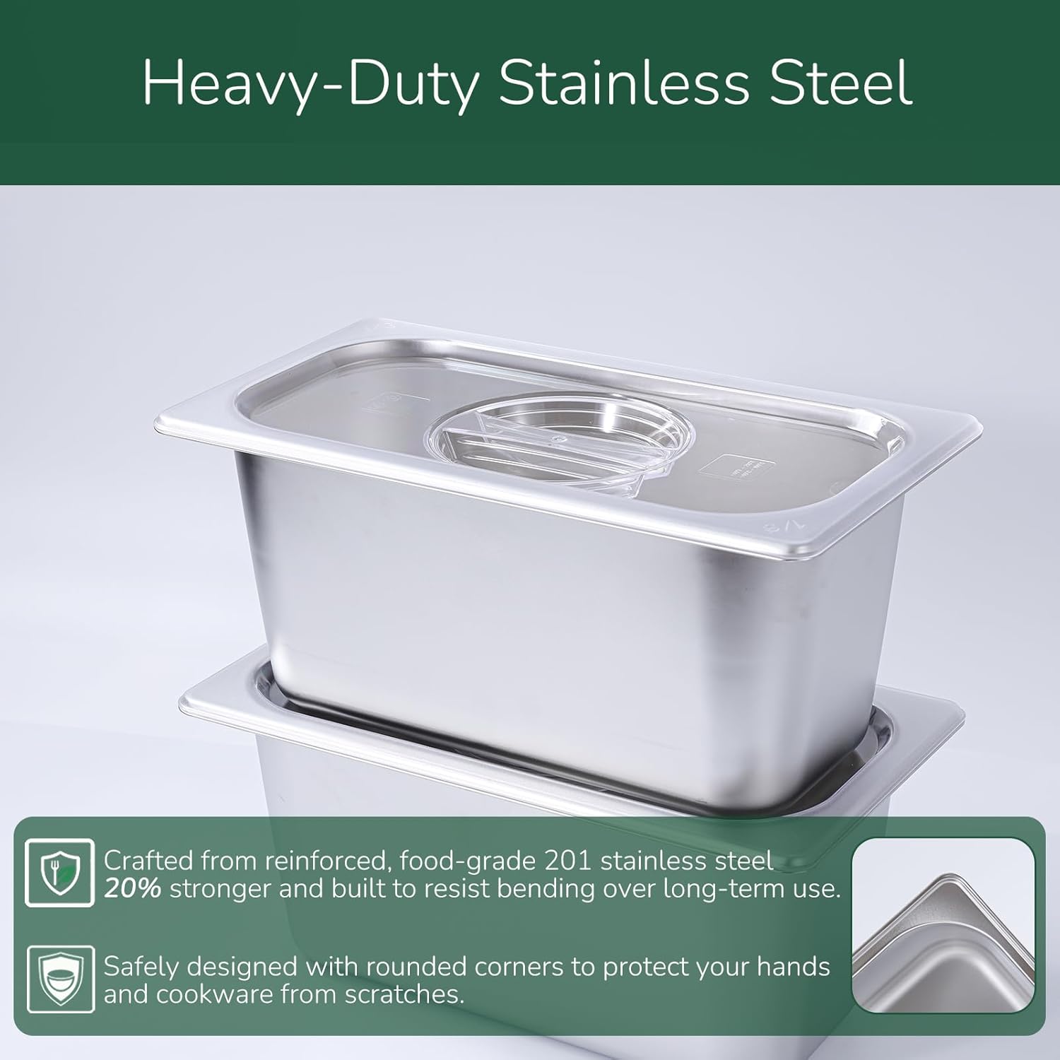 6 Pack Stainless Steam Hotel Pan with Lid, 1/3 Size x 6 Inch Deep Table Steam Pan Restaurant Supplies Reusable Anti Rust Catering Storage for Home, Buffet,Party, Restaurant, Hotel - Image 2
