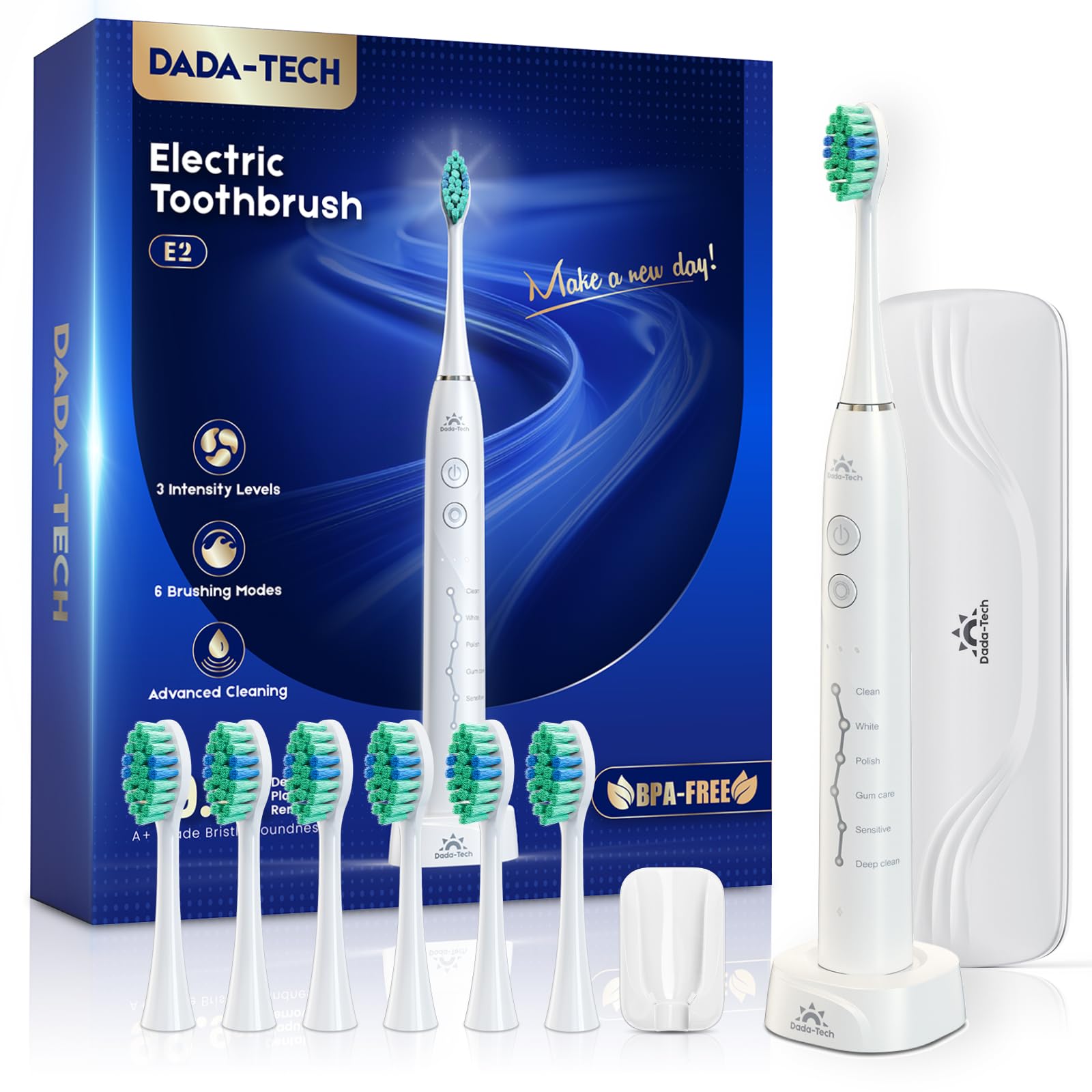 Elektrische-Zahnbürste-Ultraschall-Zahnbürsten-Schallzahnbürste-für-Erwachsene-und-Kinder-Electric-Toothbrush-IPX7-mit-6-Putzmodi-Integrierter-Timer, 7 Zahnbürstenköpfen
