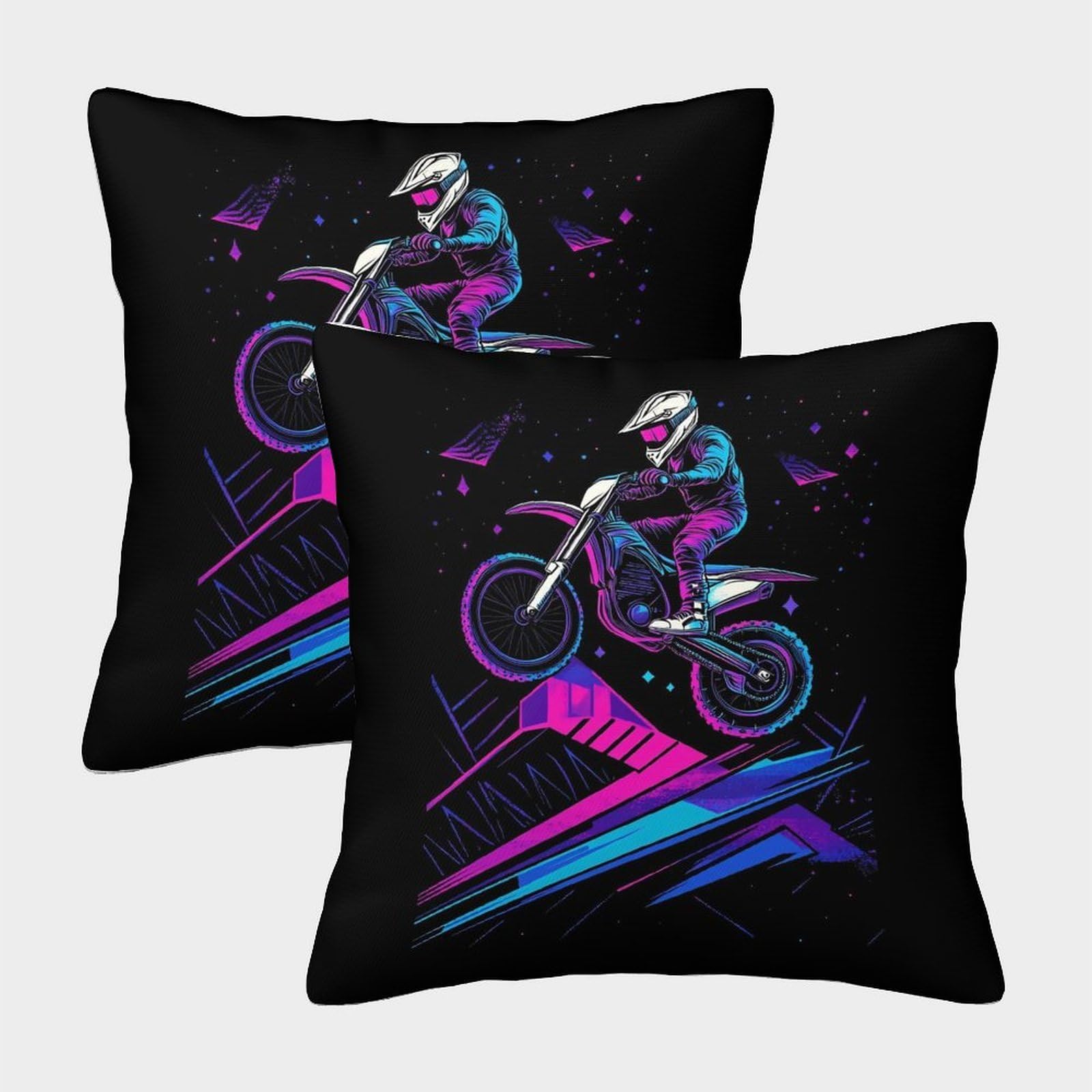 QFVANSIYO Neon Motocross 3D Printed Pillowcase Microfiber Bedroom Decor Racing Moto Pillow Cover for Adult Teen 50x50cm