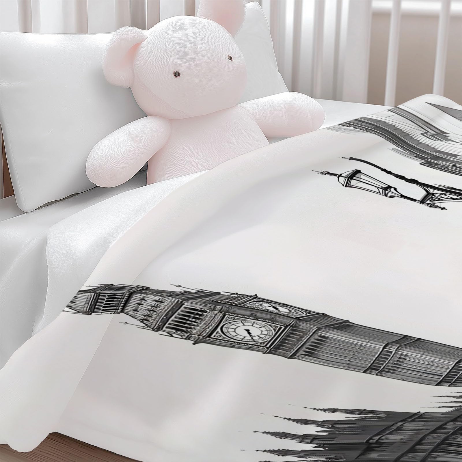 Coperta moderna con stampa London Streets, 200 x 200 cm, in morbido pile grigio, comoda e leggera, in flanella felpata, per letto, divano, perfetta per adulti e bambini, decorazione per la casa e