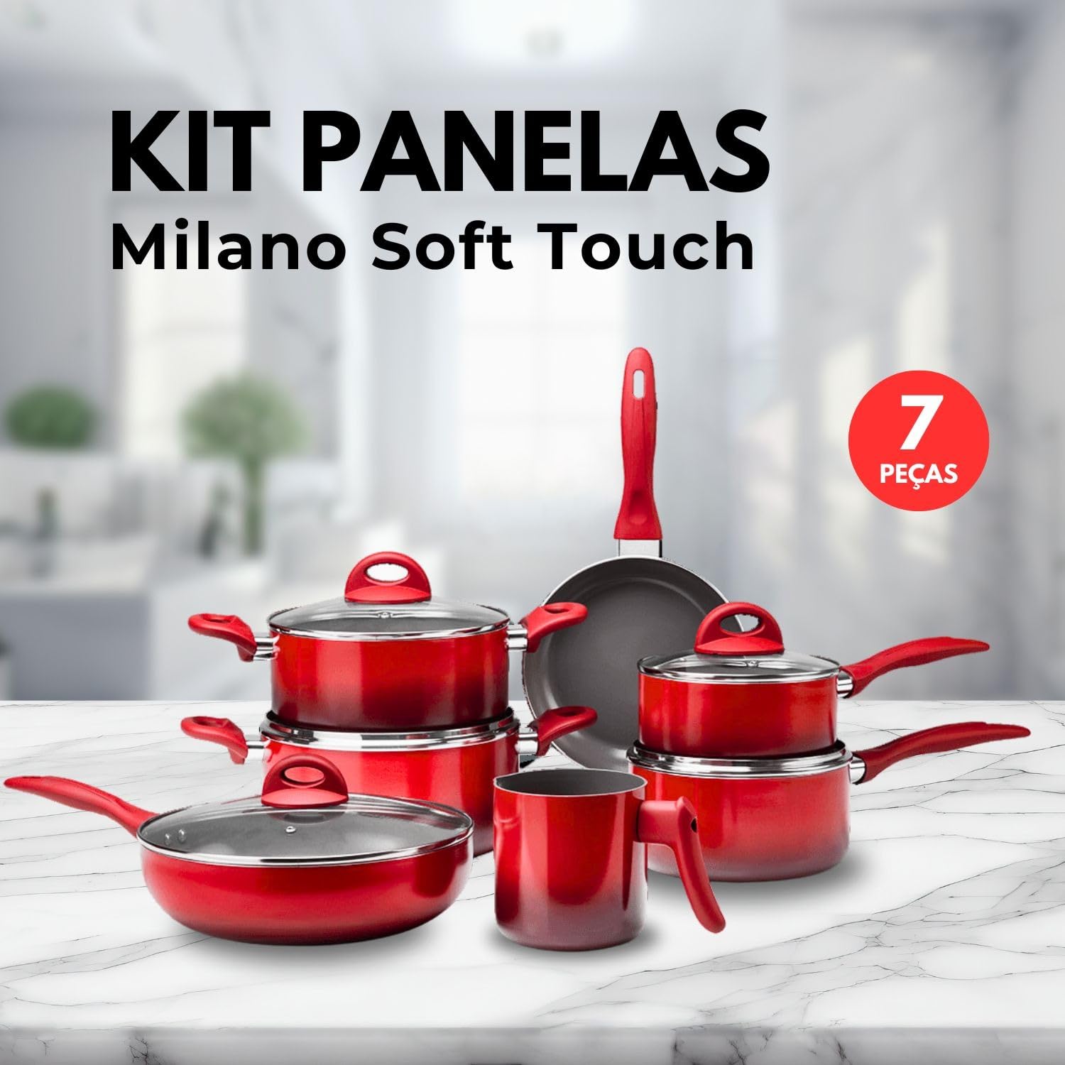 Conjunto de Panelas Jogo com 7 Peças Milano Soft Touch Vermelha