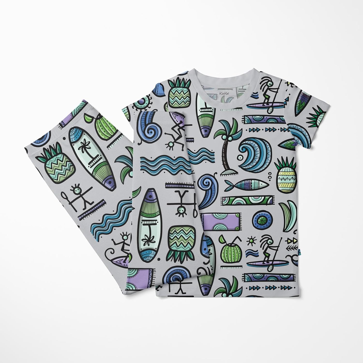 Kic Kee Pants unisex-child Print Short Sleeve Pajama Set (Toddler/Little Kid/Big Kid)