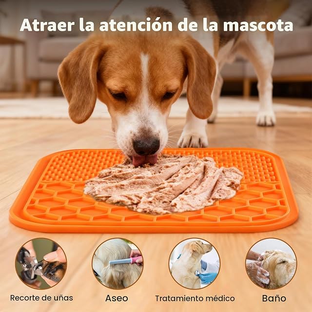 Foto 6 de 7 de AiQInu 2 Piezas Alfombra para Lamer Perros y 1 Espátula de Silicona, Lickimat Perros con Ventosa Sin BPA