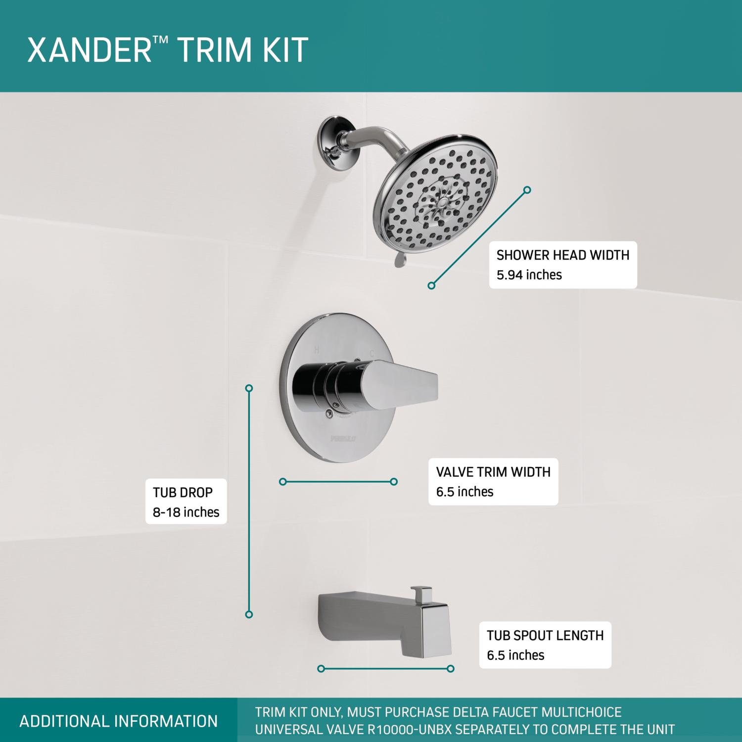 Peerless PTT14419 Xander Tub Shower Trim Only (Valve Sold Separately), Chrome - Image 3
