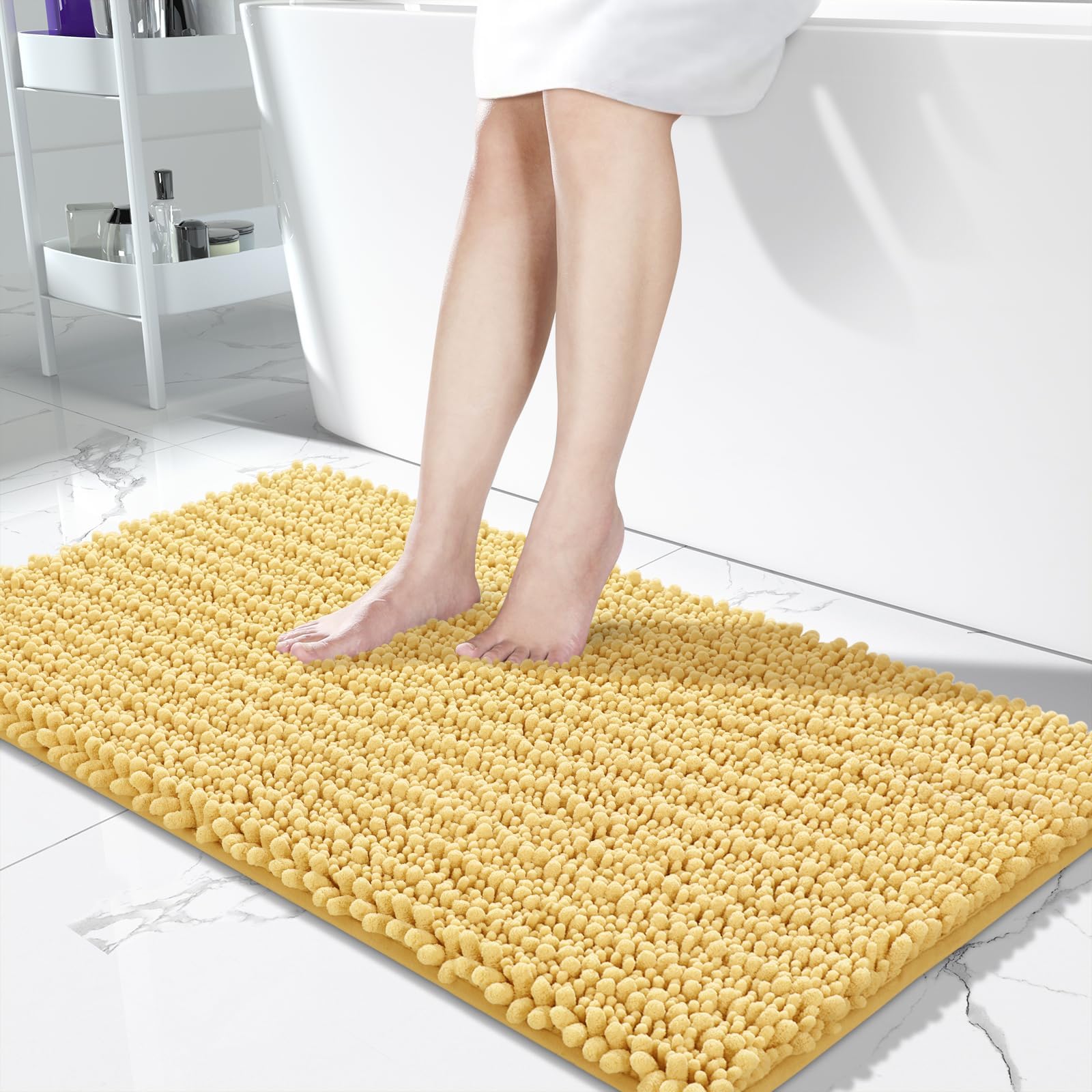 Yimobra Bathroom Runner Rug 55x24 Inch - Extra Long Non Slip Chenille Bath Mat, Soft & Absorbent, Machine Washable Shaggy Hallway Carpet for Vanity