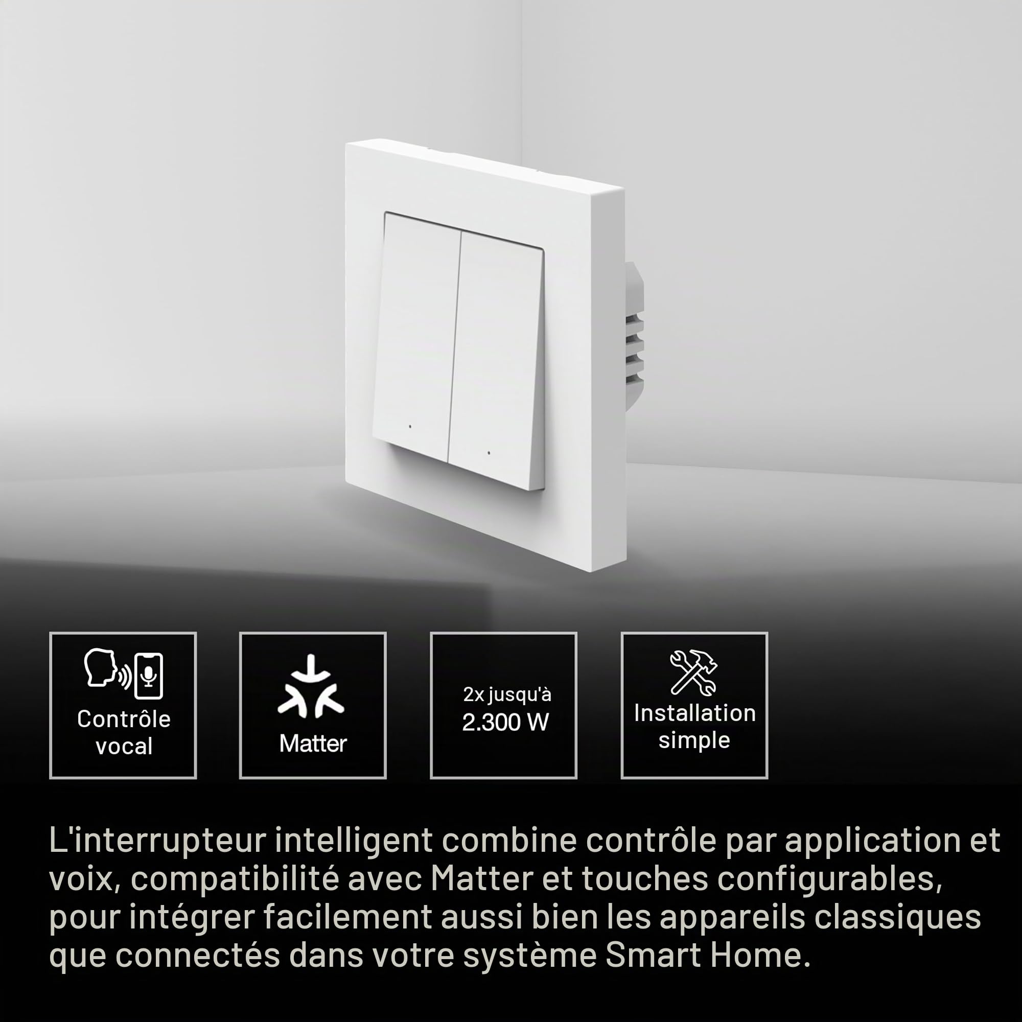 OSRAM Interrupteur mural SMART+ WiFi Matter, 2 canaux, 16AX, IP20, blanc, | SMART+ MATTER Wall Switch, Plugs, Blanc, , pack de 1