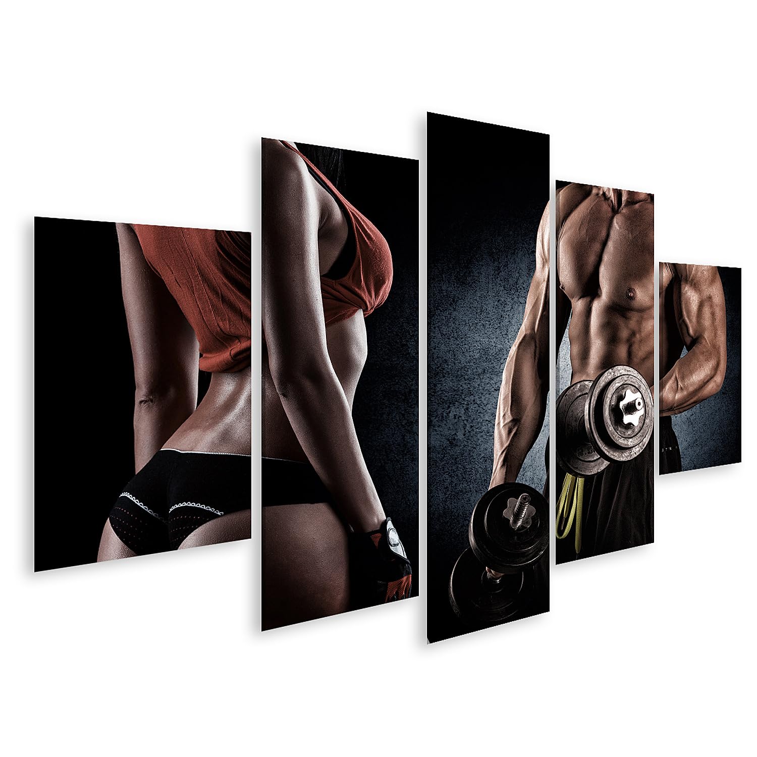 islandburner Tableau sur toile - Moments de fitness puissants - Tableau mural pour les amateurs de sport dans la salle de loisirs - 5 pièces