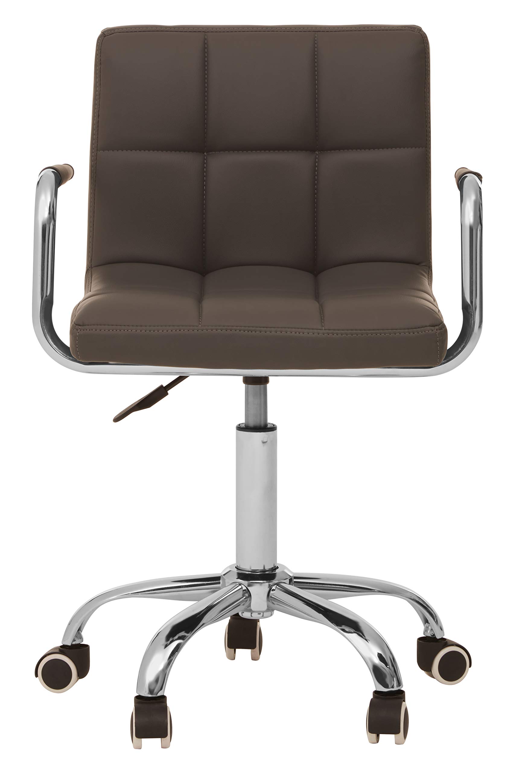 Premier Housewares Grey Home Office Chair With Armrest And Square Detailing 5-Wheel Rolling Base Adjustable Height Nylon Seat Lock Mechanism Computer Chairs For Desk 48 x 99 x 52