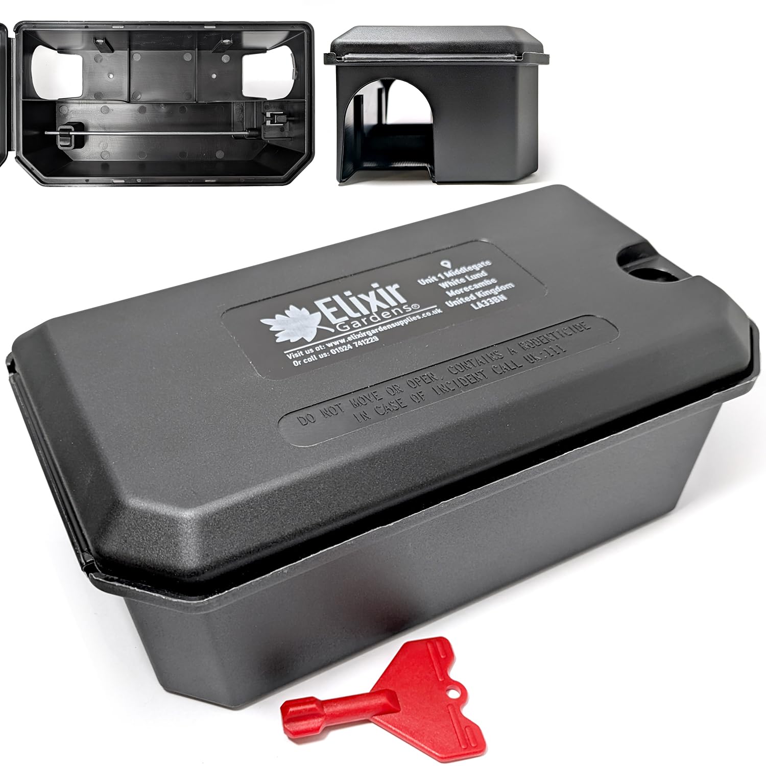 Elixir Gardens Rat Bait Station Box for Poison/Killer (Tamper-Proof Locking Lids with Key Safe for use around Children, Pets) | Various Quantities Available | x 7