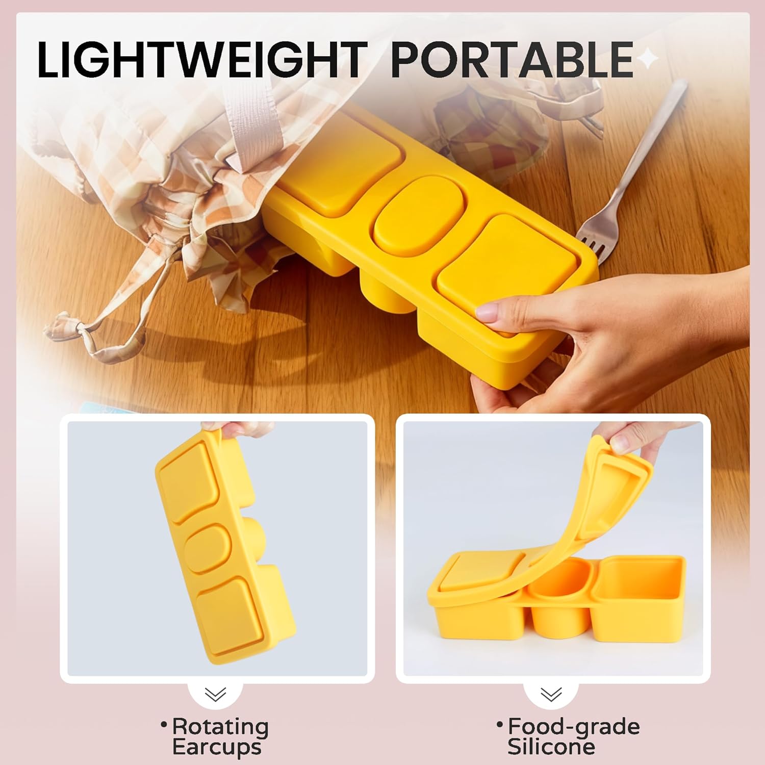 MACTANO 3 Pack New Reusable Silicone Snack Containers with Lids, 12 oz Three Compartment Condiment Meal Prep Control Containers Portable Small Leakproof for Office Travel Picnic - Image 3