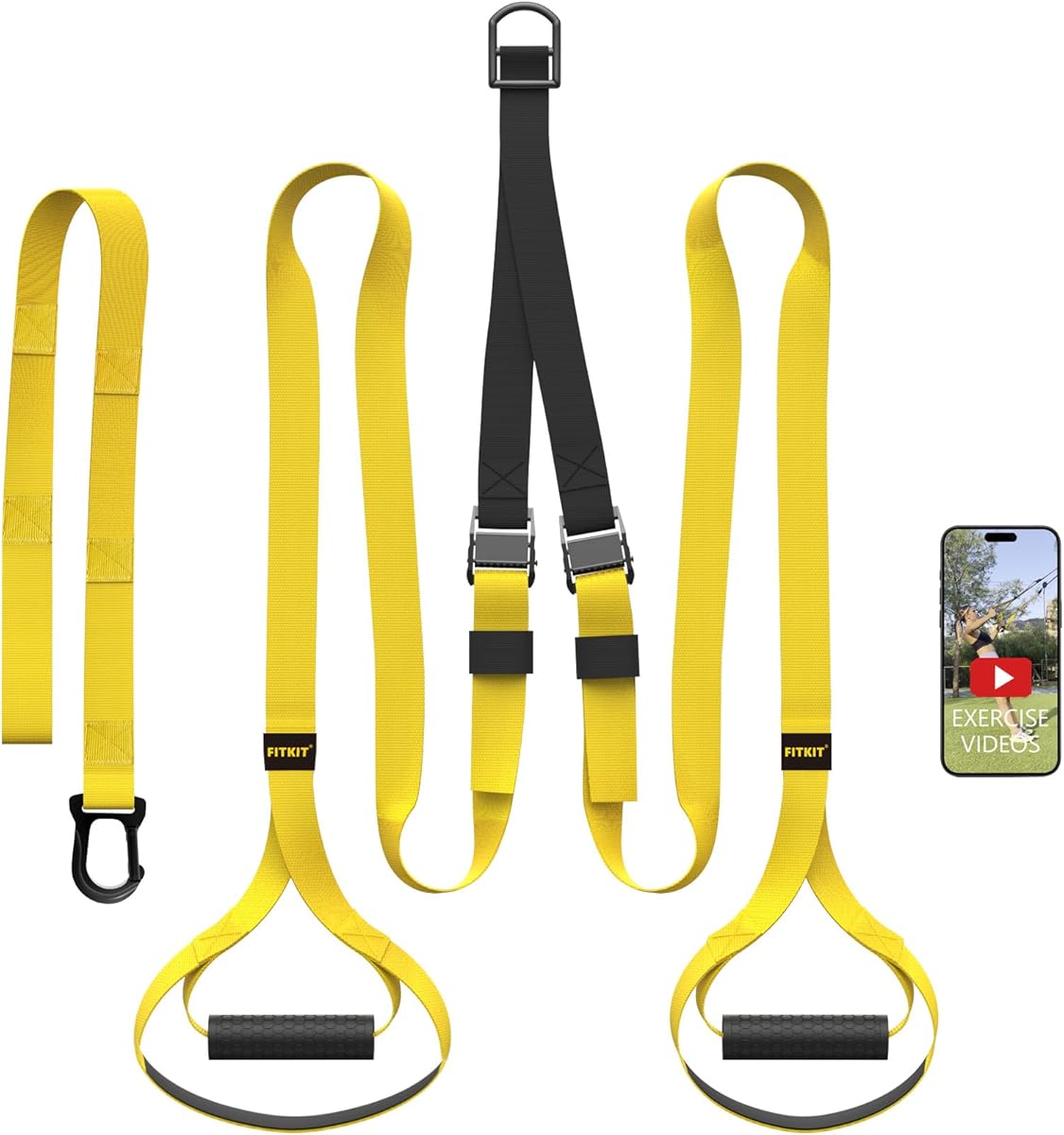 FITKIT Suspension Fitness Trainer System with Integrated Door Anchor, All-in-One Bodyweight Resistance Straps for Home Gym, Heavy Duty 700lbs Load, Non-Slip Handles, Portable Workout Kit for Travel & Outdoors