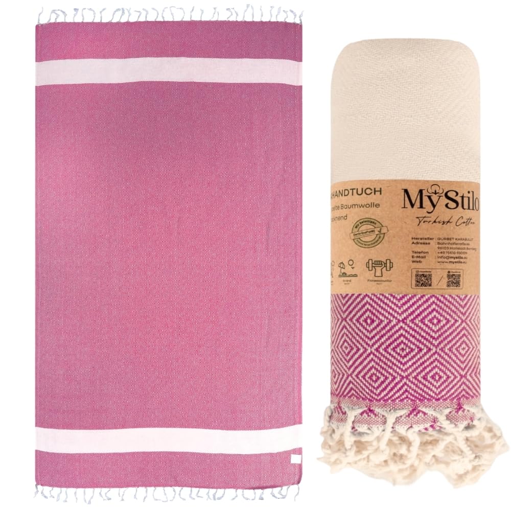 MyStilo Strandtuch Saunahandtuch XXL - Dickes, Weiches Badetuch 100x200cm, Schnelltrocknend - Premium Hamamtuch mit Diamantmuster für Männer, Frauen (rosa)