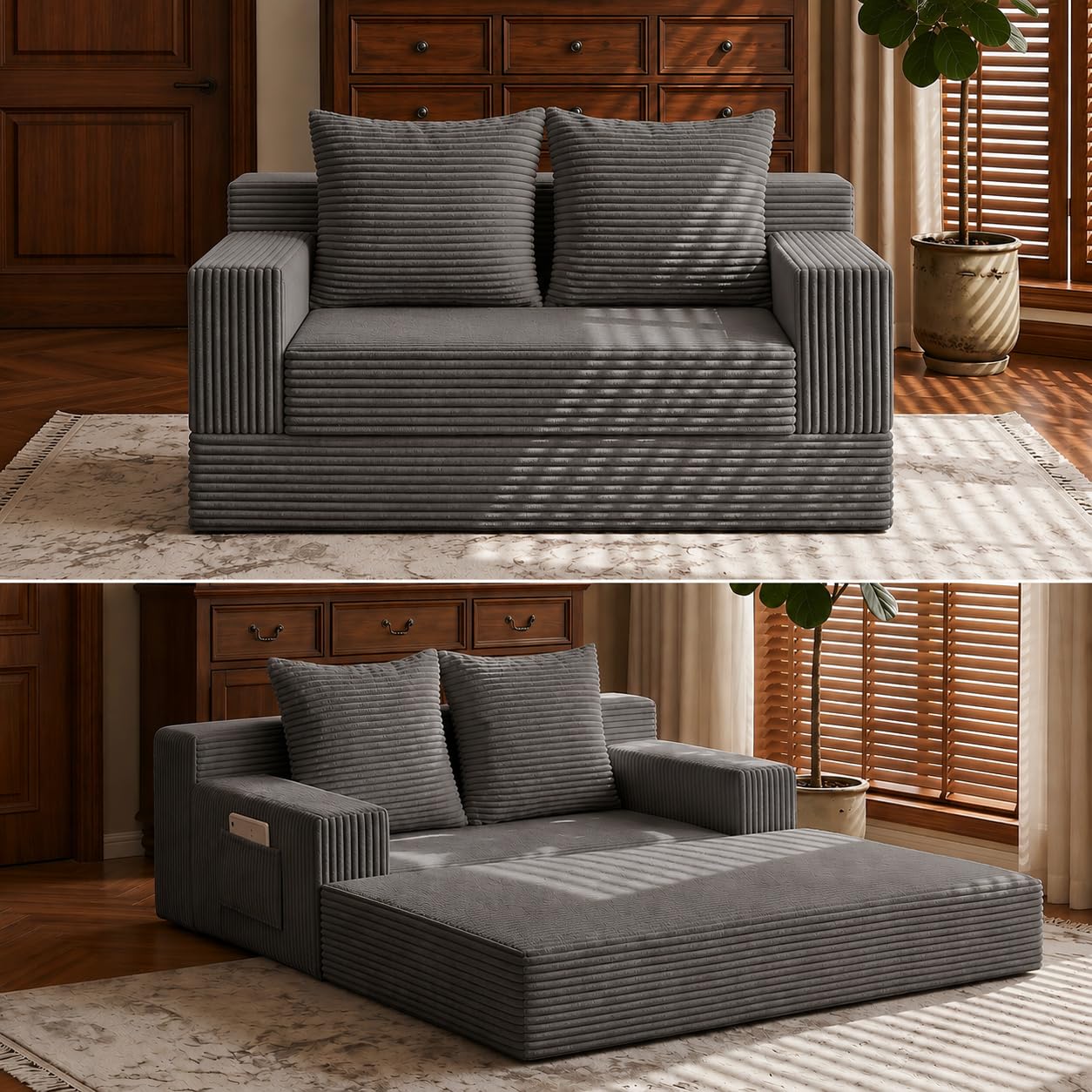 Convertible Folding Floor Futon Bed with Pillows