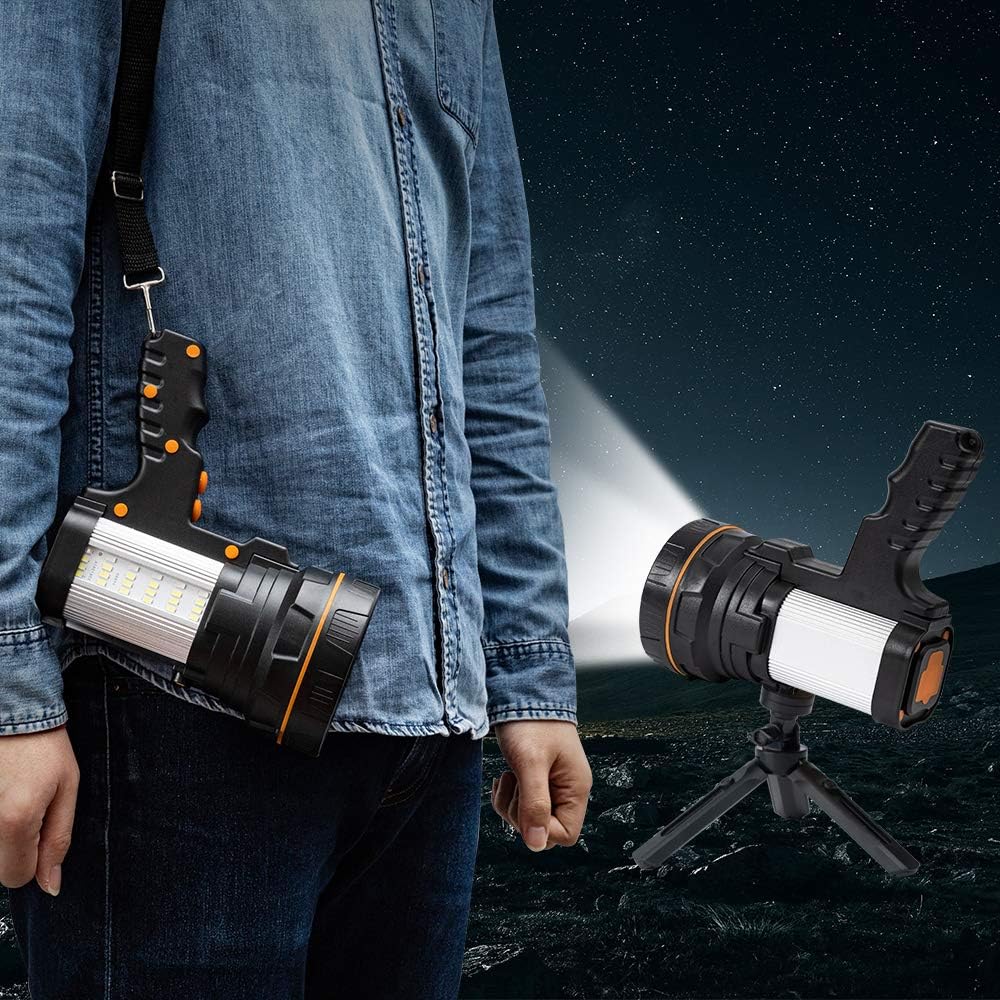 GEPROSMA Super Bright Handheld Spotlight Flashlight LED High 6000 lumens Rechargeable, Most Powerful Spot Lights Hand held Large Capacity 10000 Long Lasting High Power Searchlight Big Flashlight