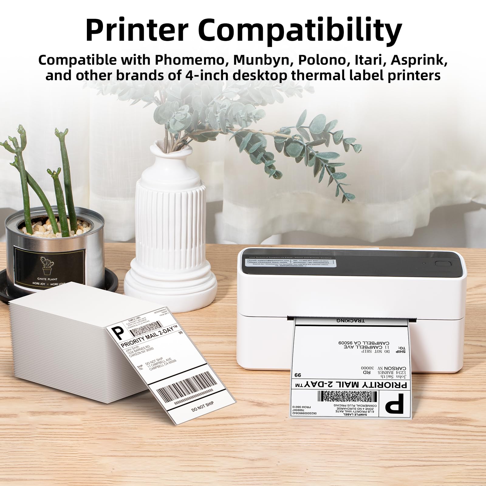 Phomemo Imprimante d'étiquettes Bluetooth avec étiquettes 500pcs 4x6 '', PM241BT Imprimante Thermique Ttiquette 4X6, Imprimante d'étiquettes d'expédition Bluetooth Label Printer