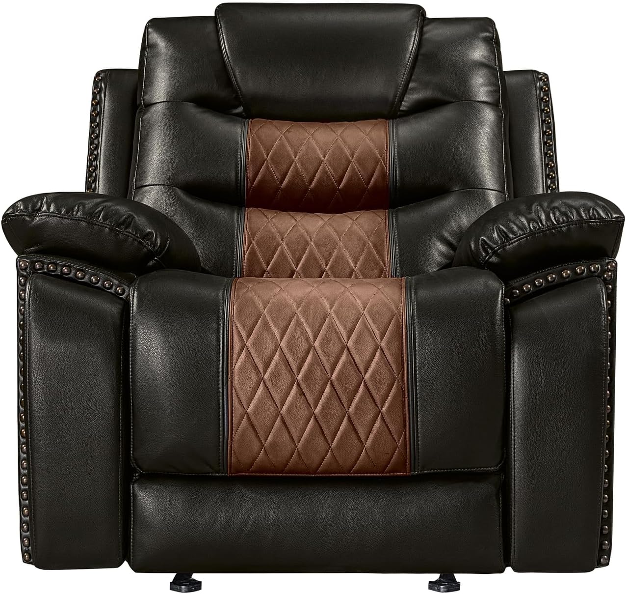 New Classic Furniture Nikko 3-Piece Faux Leather Manual Living Room Set with Reclining Sofa, Console Loveseat and Glider Recliner, Brown