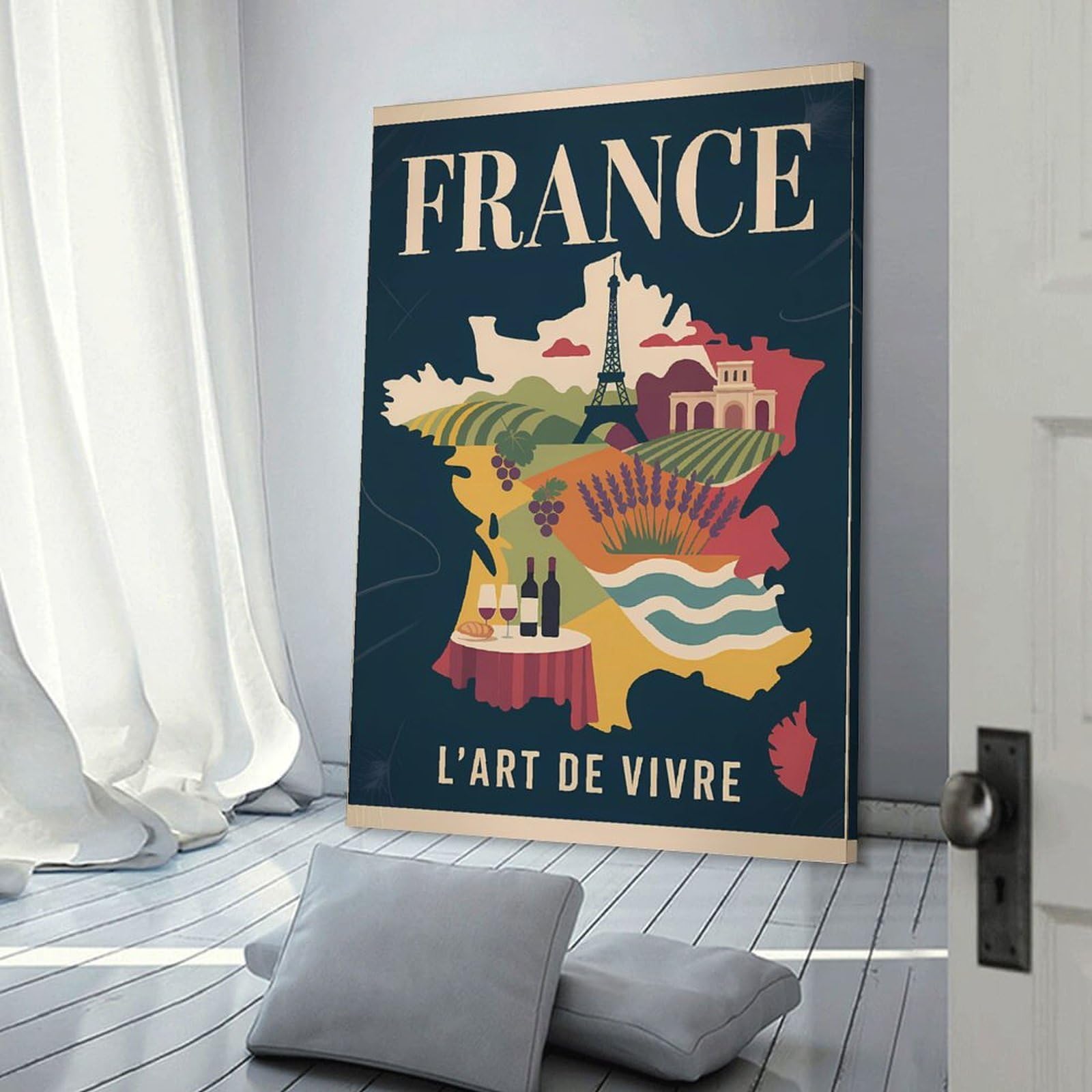 Junmoney France Travel Wall Art Print 20x30inch(50x75cm), for Hallway, Entryway Or Landing, A Neat Decor Update for Hallways, for Everyday Interiors