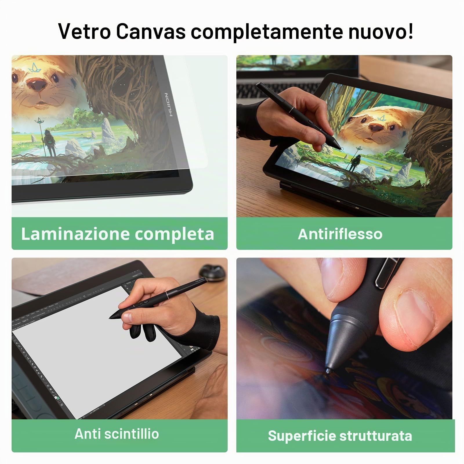 HUION Kamvas 13 (Gen 3) SE - Tavoletta grafica con schermo in vetro antiriflesso da 13,3 pollici con PenTech 4.0, pressione della penna 16384 per PC, Mac, Android