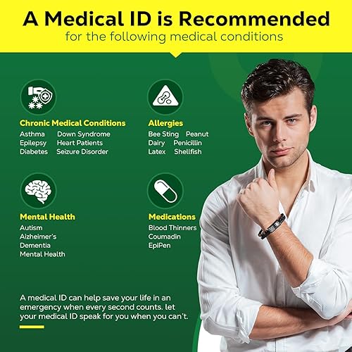 Miniatura 4 de Theluckytag Pulseras médicas mejoradas para hombres con código QR, pulseras de identificación de alerta médica, pulsera de cuero tejida vintage de 7