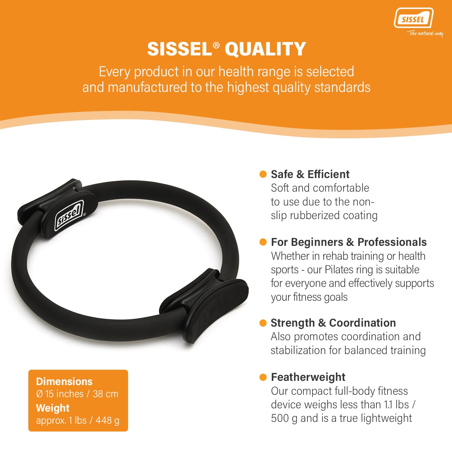 SISSEL Circle 34023, Attrezzo per Allenamento Pilates Unisex – Adulto, Nero, 38 x 41 x 4.5 cm