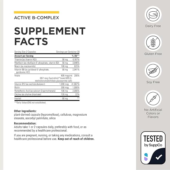 Integrative Therapeutics Active B-Complex - Cellular Energy & Heart Health Support with Vitamins B2, B6 & B12* - Supports Nervous & Immune Systems* - Third-Party Tested - 60 Capsules (30 Servings)