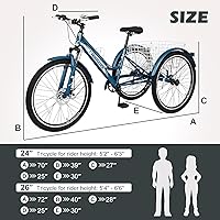 Vista 124 de H&ZT Triciclo para adultos, bicicleta de 3 ruedas, triciclo crucero, con engranaje de 7 velocidades, mango de freno de estacionamiento, escalón