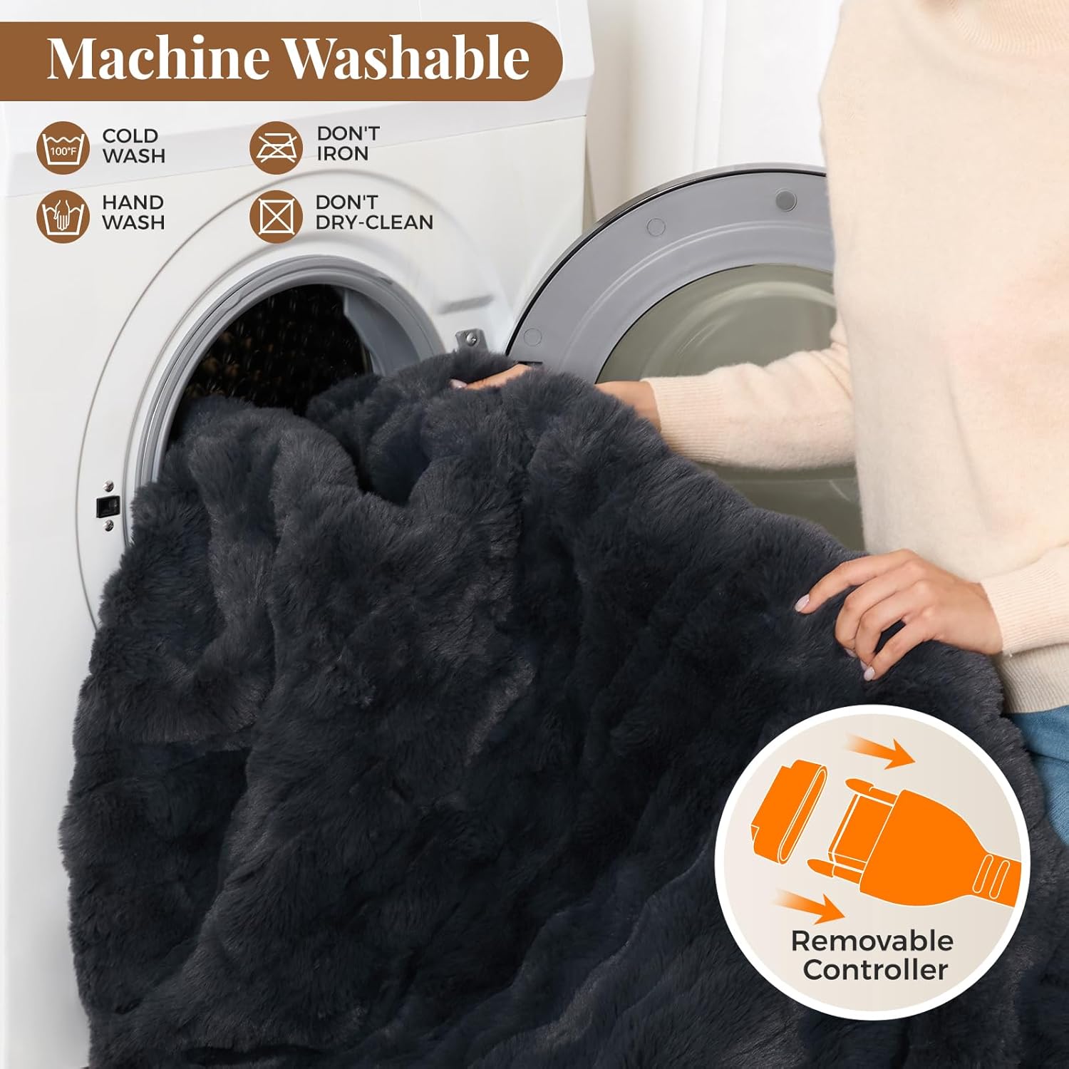 Wearable Heated Blanket Hoodie, Luxury Faux Fur & Sherpa Electric Throw Blanket, Heated Shawl Wraps Poncho with Pockets for Women Men, 3 Heat Levels & 12H Timer, ETL & FCC Certified, 40"x70",Dark Grey - Image 8