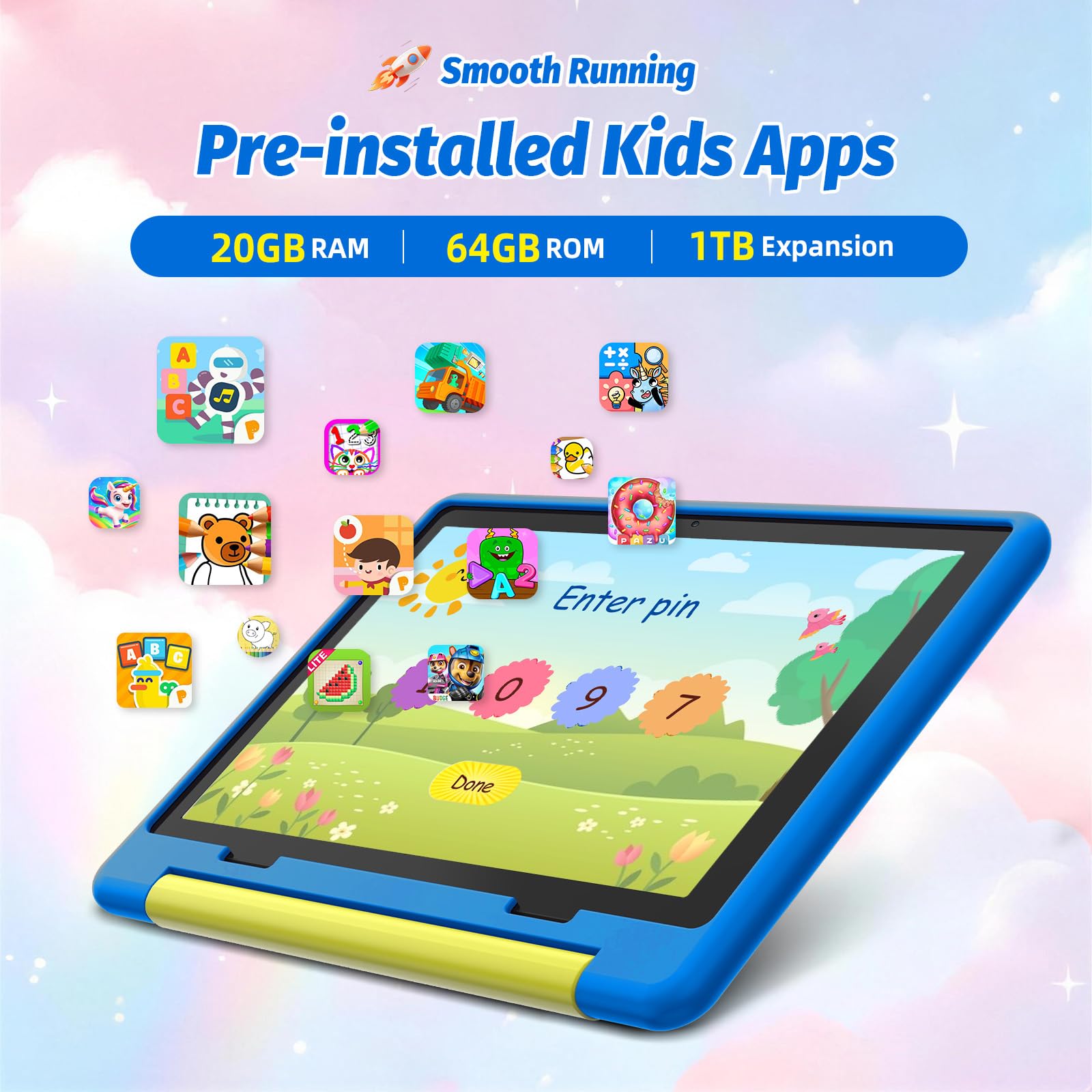 Kids Tablet 10 Inch, Android 15 Tablet for Kids | 20GB+64GB+1TB Expand | Face ID & Parental Control | 5000mAh & Fast Charging | 5MP+8MP | WiFi 6 | BT 5.3 | Protective Case,Blue — view 4