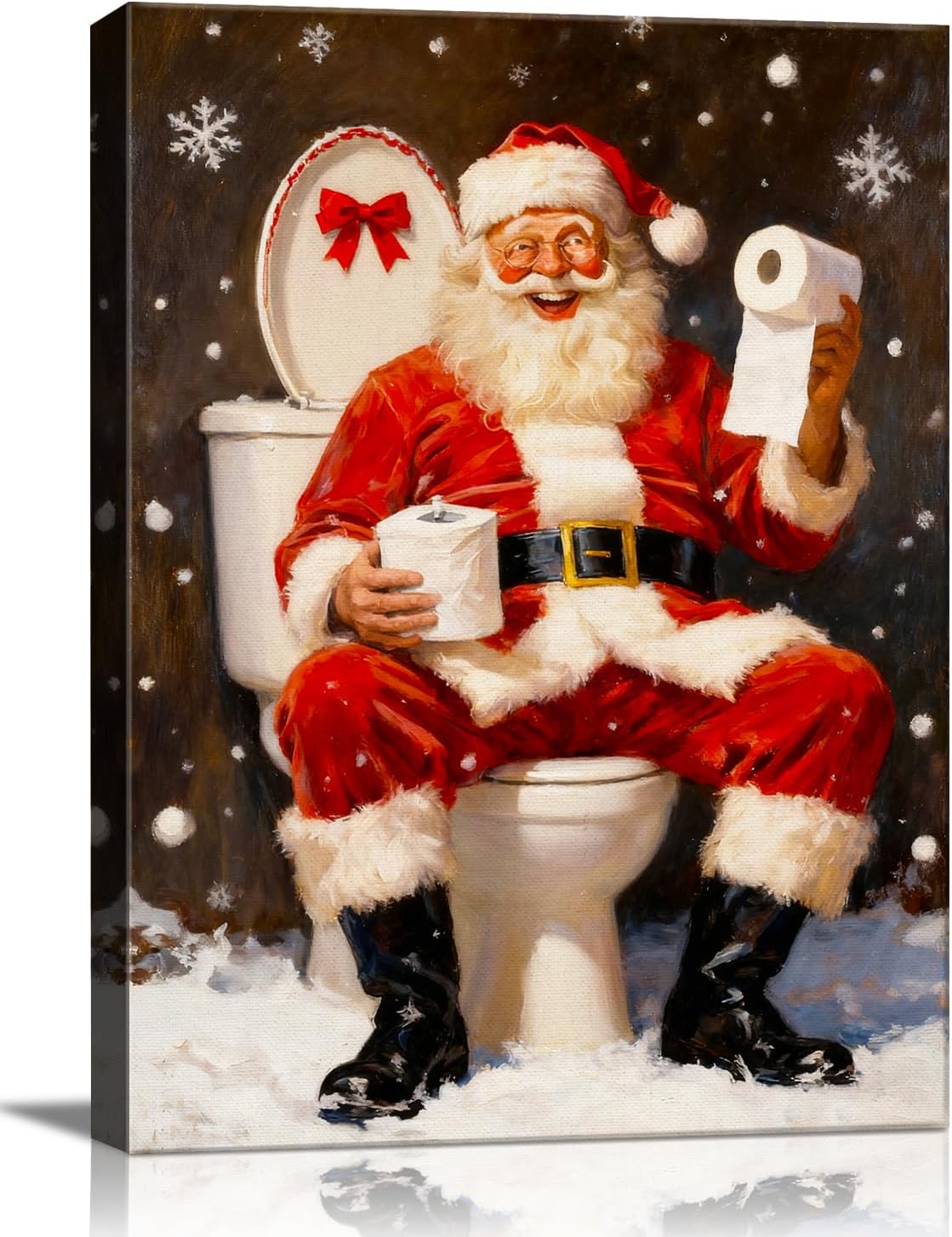 Vintage Humorous Santa Christmas Wall Art - Comical Canvas Print for Bathroom Decor, Ready to Hang Framed Picture, Perfect Funny Christmas Gifts & Quirky Holiday Decorations