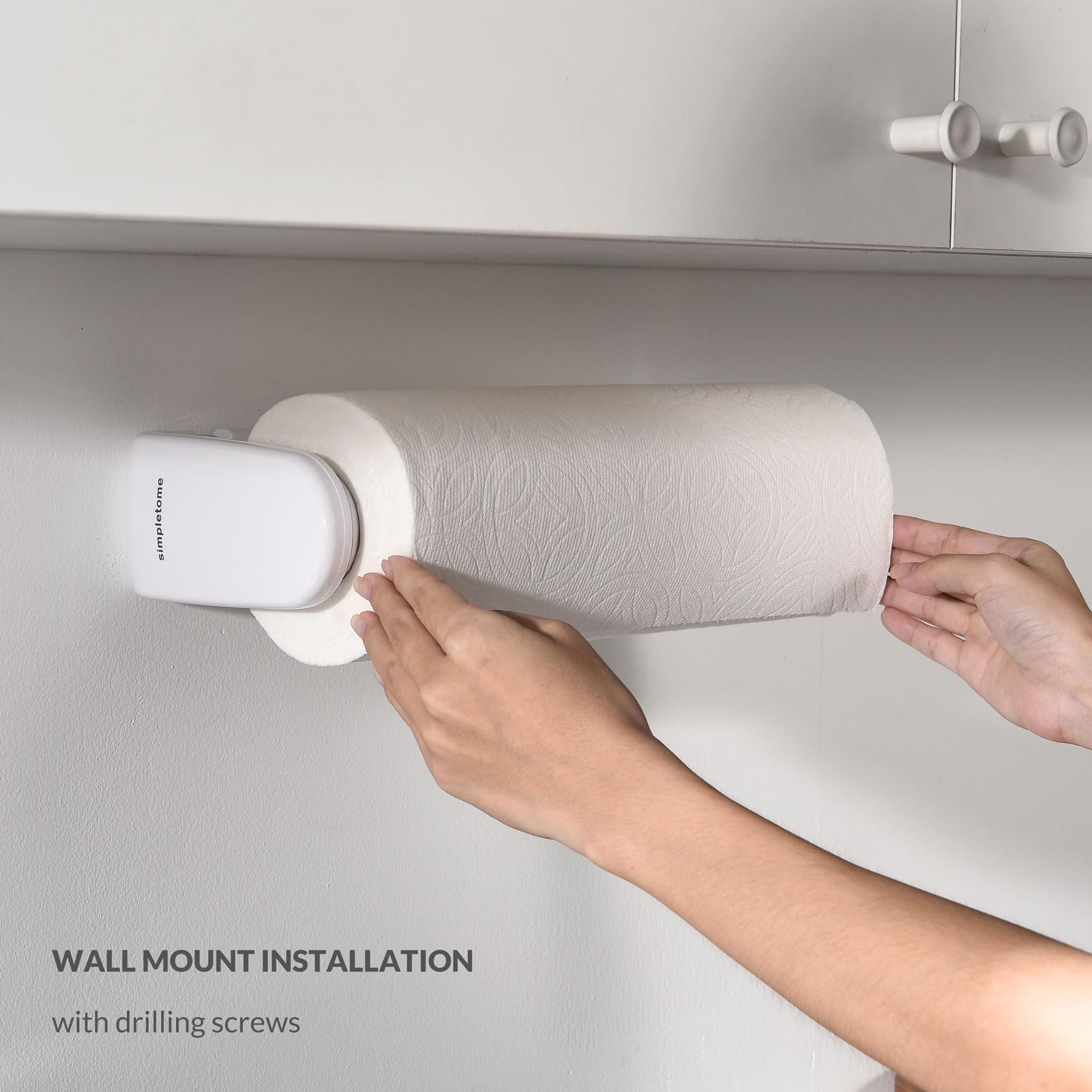 simpletome Porta Asciugamani Di Carta Sottopensile O Montaggio A Parete Funzionamento Con Una Mano Braccio Di Tensione Porta Rotolo Da Cucina (Bianco, per rotolo da 18-23 cm/7-9 pollici)