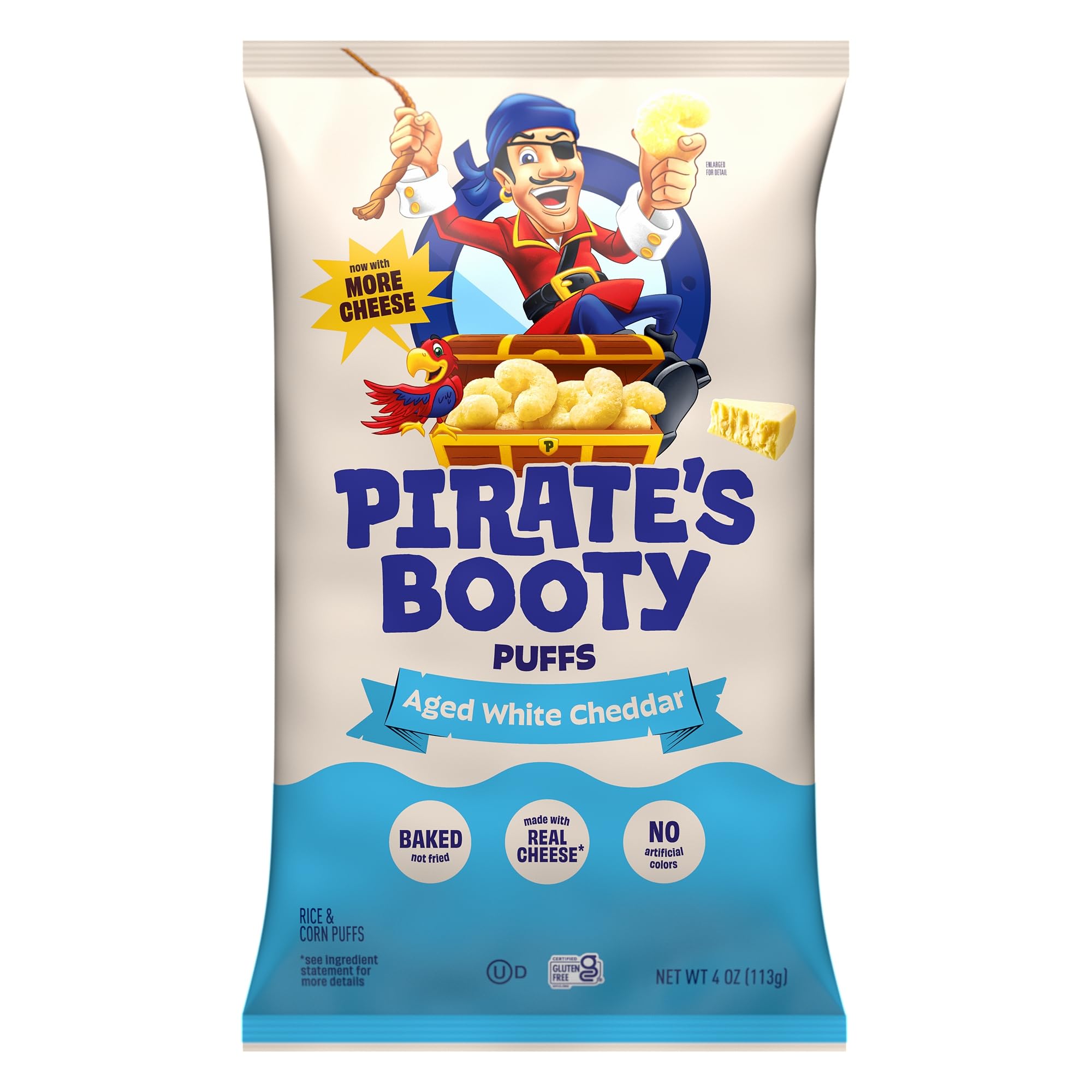 Pirate's Booty Aged White Cheddar Cheese Puffs, Gluten-Free, Kids Snacks, 4oz
