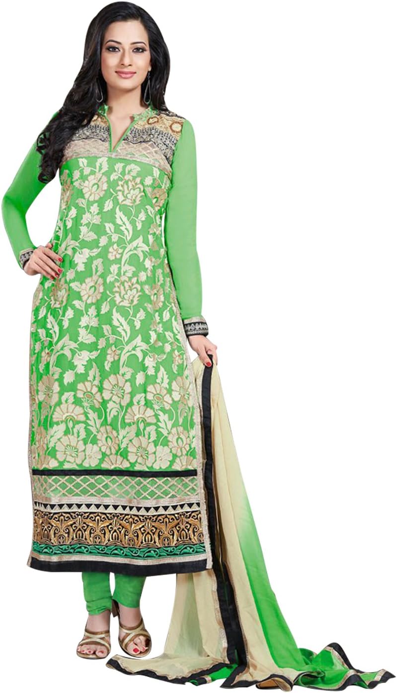Cbazaar Elegant Green Georgette Churidar Suit