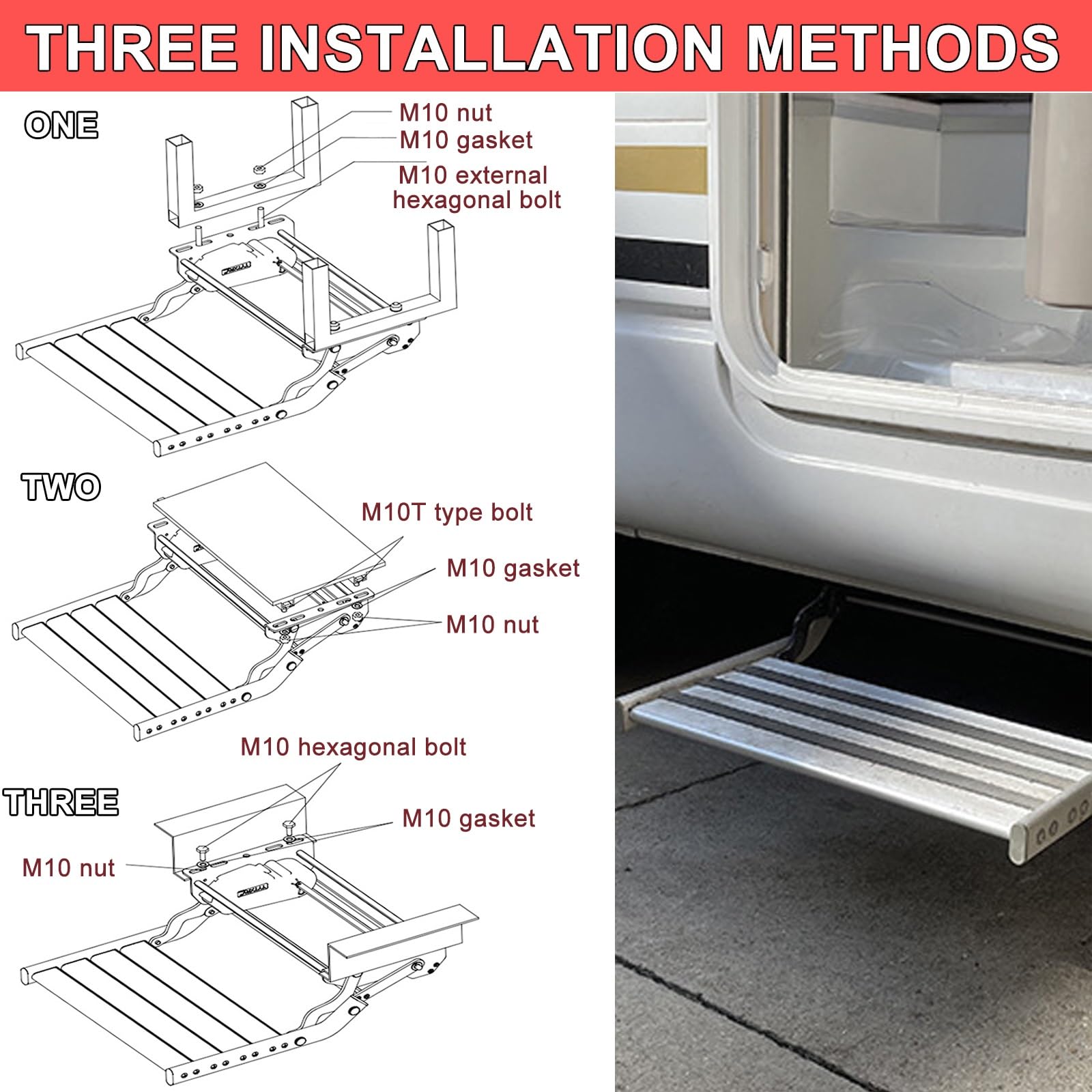 Escalones Plegables para autocaravanas, escalones eléctricos automáticos para autocaravanas, Escalera para Autocaravana con luz LED, escalones Antideslizantes, Escalera de Entrada Plegable