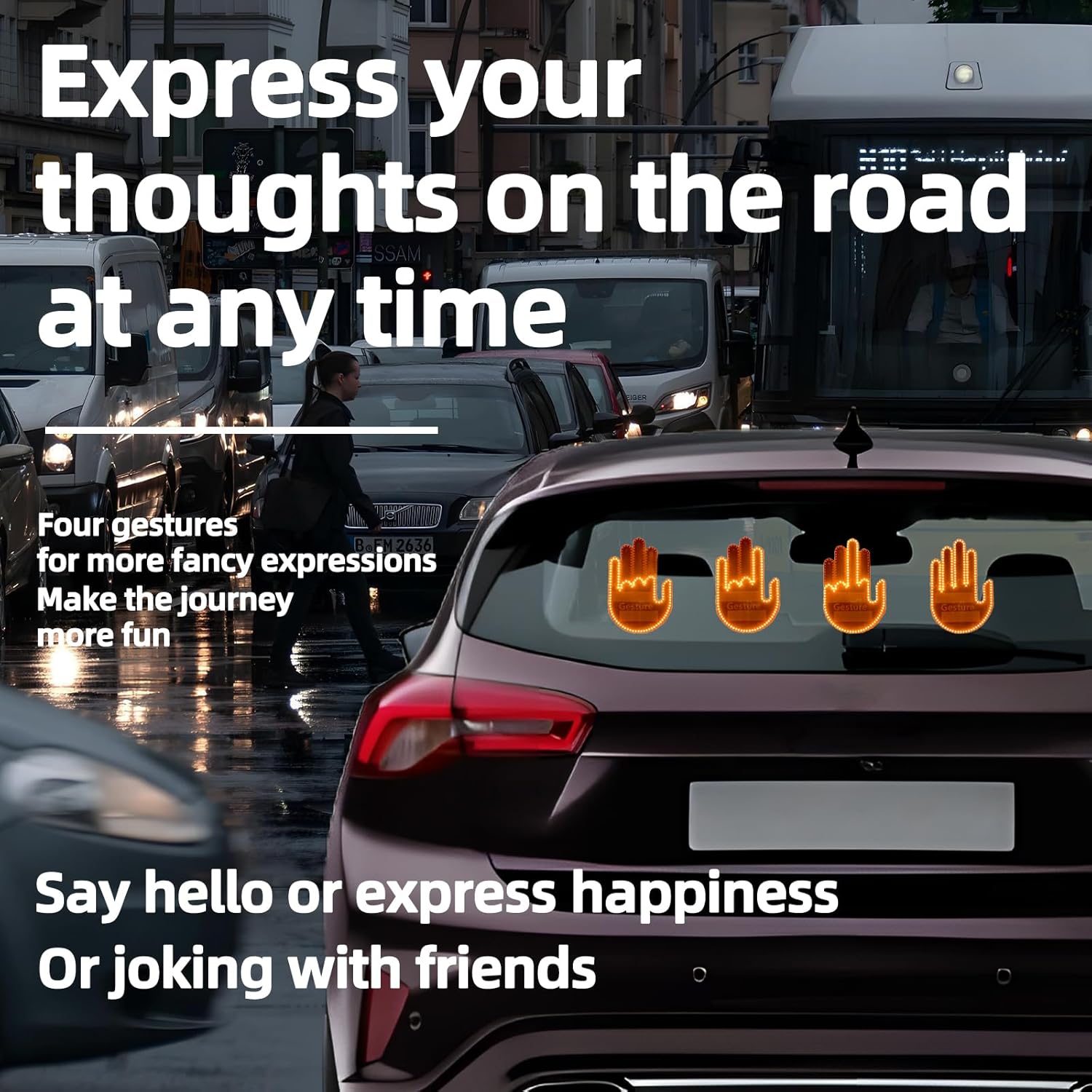 Car Light with Remote,Glo Hand Gesture Light for Car, Light Up Hand for Car Window,Funny Car gadgets,Car Led Sgin,Cool Car Accessories for Men(B)