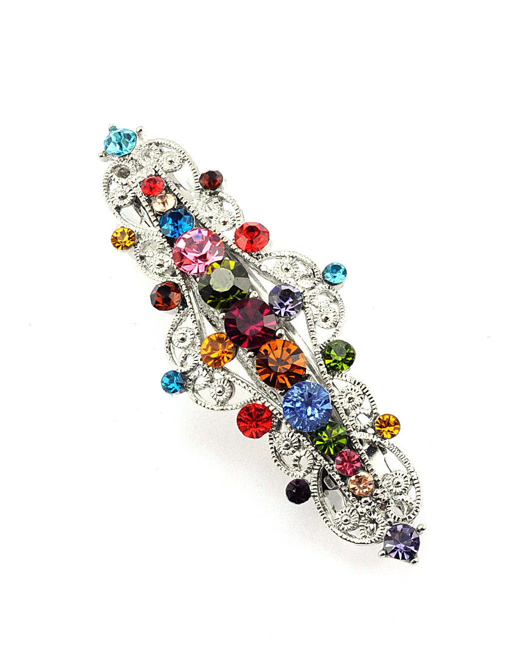 Women's Rhinestone Metal Hair Barrette Clip Hair Pin Antique Silver IMB2141, Multi
