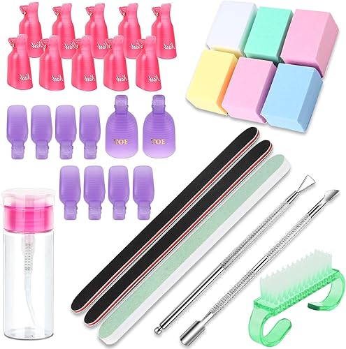 Kit de removedor de esmalte de uñas de gel, clips de uñas para eliminación de esmalte, almohadillas para quitar uñas, pelador de cutículas, lima de